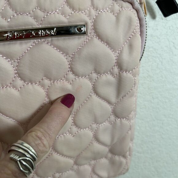 Betsey Johnson pale pink heart quilted shoulder bag Coquette Y2K Grunge - Picture 11 of 11